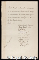 Nageli, Carl Wilhelm von: certificate of election to the Royal Society