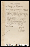 Traquair, Ramsey Heatley: certificate of election to the Royal Society
