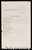 Selected Candidates: certificate of election to the Royal Society