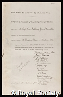 Mundella, Anthony John: certificate of election to the Royal Society