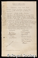 Ball, Valentine: certificate of election to the Royal Society