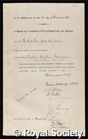 Chamberlain, Joseph: certificate of election to the Royal Society