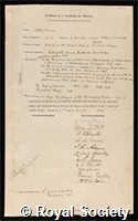 Venn, John: certificate of election to the Royal Society