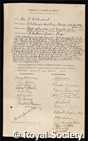 McKendrick, John Gray: certificate of election to the Royal Society