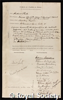 Clark, Sir Andrew: certificate of election to the Royal Society