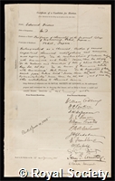 Divers, Edward: certificate of election to the Royal Society
