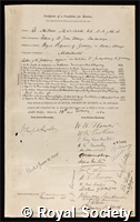 Marshall, Arthur Milnes: certificate of election to the Royal Society