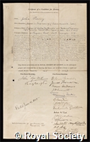 Perry, John: certificate of election to the Royal Society