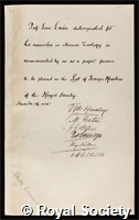 Loven, Sven Ludwig: certificate of election to the Royal Society