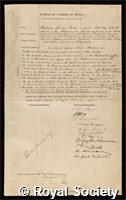Forbes; George: certificate of election to the Royal Society