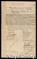 Milne, John: certificate of election to the Royal Society