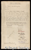 Grey, Thomas de 6th Baron Walsingham: certificate of election to the Royal Society