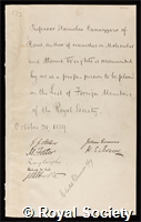 Cannizzaro, Stanislao: certificate of election to the Royal Society