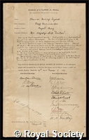Tizard, Thomas Henry: certificate of election to the Royal Society