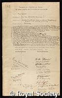 Gadow, Hans Friedrich: certificate of election to the Royal Society