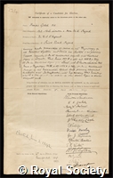 Gotch, Francis: certificate of election to the Royal Society