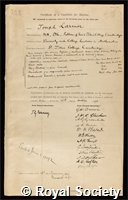 Larmor, Sir Joseph: certificate of election to the Royal Society