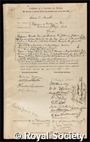 Miall, Louis Compton: certificate of election to the Royal Society
