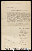 Peach, Benjamin Neeve: certificate of election to the Royal Society