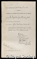 Morley, John, Viscount Morley of Blackburn: certificate of election to the Royal Society