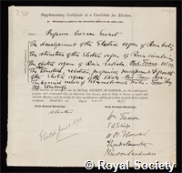 Ewart, James Cossar: certificate of election to the Royal Society