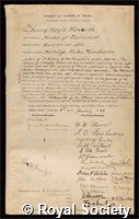 Howorth, Sir Henry Hoyle: certificate of election to the Royal Society