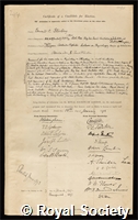 Stirling, Sir Edward Charles: certificate of election to the Royal Society