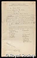 Callendar, Hugh Longbourne: certificate of election to the Royal Society