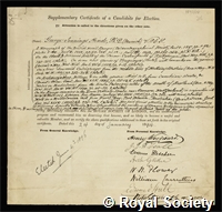 Hinde, George Jennings: certificate of election to the Royal Society