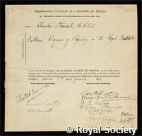 Stewart, Charles: certificate of election to the Royal Society