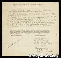 Wilson, William Edward: certificate of election to the Royal Society