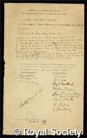 Wynne, William Palmer: certificate of election to the Royal Society