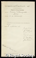 Schiaparelli, Giovanni Virginio: certificate of election to the Royal Society