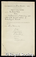 Koch, Heinrich Hermann Robert: certificate of election to the Royal Society