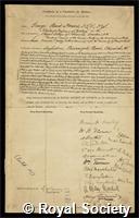 Howes, Thomas George Bond: certificate of election to the Royal Society
