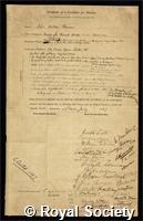 Thomson, John Millar: certificate of election to the Royal Society