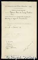 Lacaze-Duthiers, Felix-Joseph Henri de: certificate of election to the Royal Society