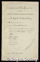 Lindley, Nathaniel, Baron Lindley: certificate of election to the Royal Society
