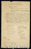 Scott, Alexander: certificate of election to the Royal Society