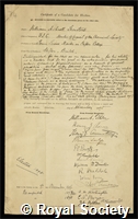 Shenstone, William Ashwell: certificate of election to the Royal Society