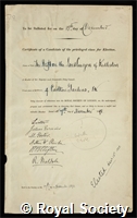 Curzon, George Nathaniel, 1st Marquess Curzon of Kedleston: certificate of election to the Royal Society