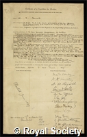 Barrett, William Fletcher: certificate of election to the Royal Society
