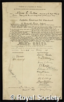Tutton, Alfred Edwin Howard: certificate of election to the Royal Society