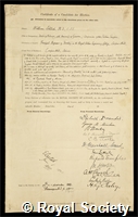 Schlich, Sir William: certificate of election to the Royal Society