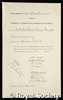 Plunkett, Sir Horace Curzon: certificate of election to the Royal Society