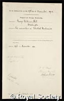 Hill, George William: certificate of election to the Royal Society