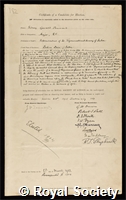 Burrard, Sir Sidney Gerald: certificate of election to the Royal Society