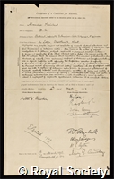 Muirhead, Alexander: certificate of election to the Royal Society