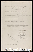 Smith, Donald Alexander, Baron Strathcona and Mount Royal: certificate of election to the Royal Society