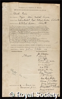 Prain, Sir David: certificate of election to the Royal Society